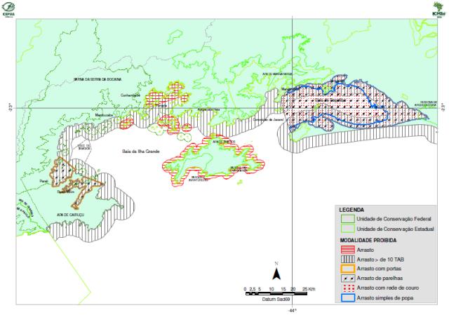 Mapa da pesca de arrasto nas baías de Sepetiba e Ilha Grande